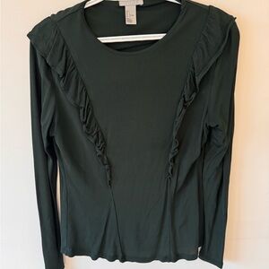 Dark Green Ruffle Long Sleeve Top